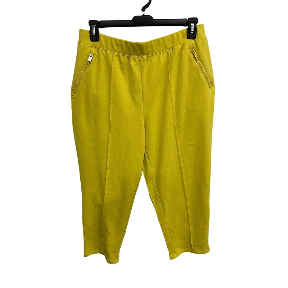 D&Co. Active Zipper Pockets Womens Yellow Pull-On Pants Size L Athleisure Comfy